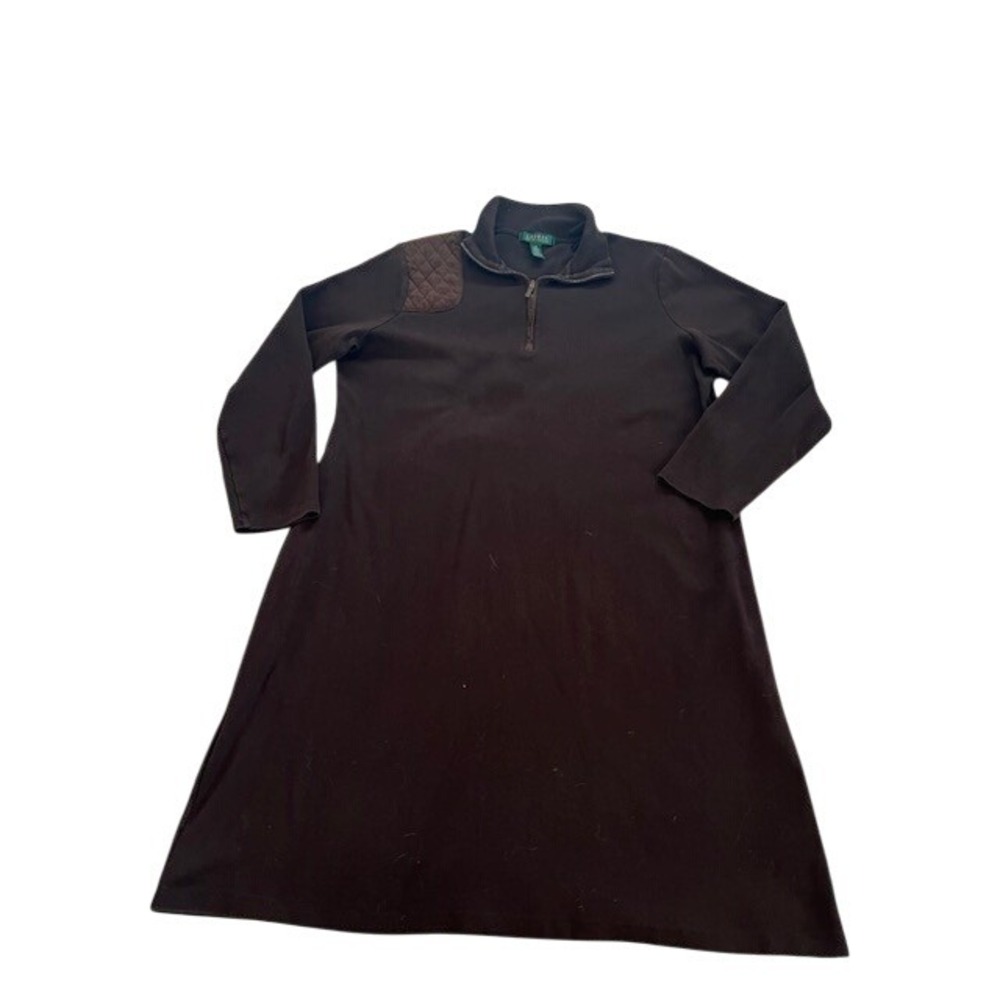 Lauren‎ Ralph Lauren Women's 1X Brown Quilted Shoulder Quarter Zip Cotton Dress